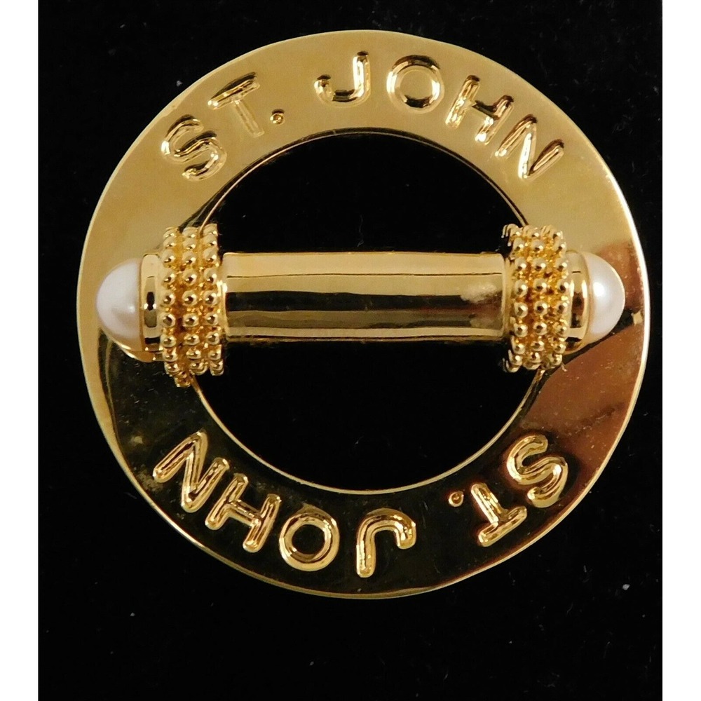St. John Gold Tone and Pearl Round Pin
